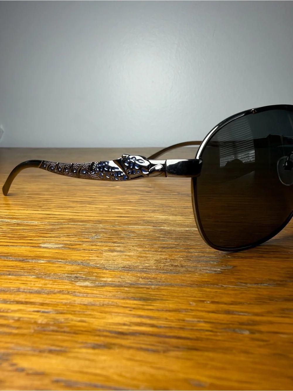 Vintage CARTIER Black Jaguar Gray Arms Sunglasses No Case.